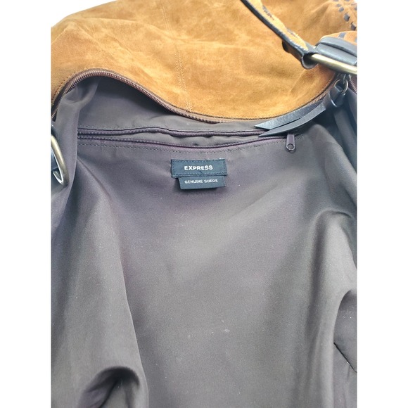 Express Cognac Brown Genuine Y2K Suede Hobo Shoulder Bag - Picture 7 of 8